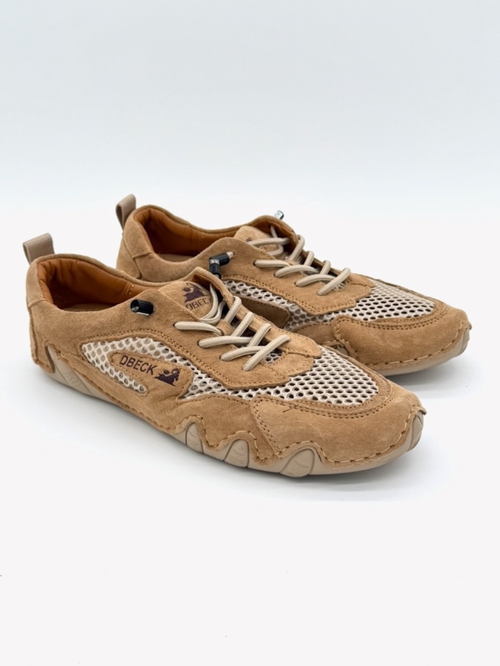 DBECK AirWalker Pro Mesh Trail Shoes Tan Suede Breathable Casual Sneakers Sz 41